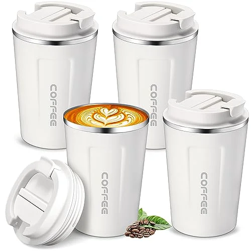 Healthy 4 Pcs 13 oz Travel Coffee Mug Insulated Reusable Coffee Cups with Leakproof Lid Stainless Steel Portable Tumbler for Keep Hot or Ice Milk Tea Flexible