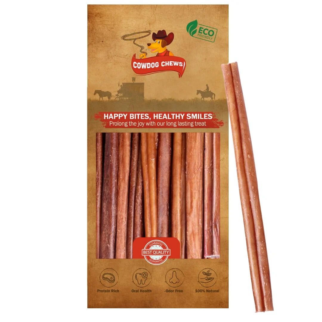 Professional Cowdog Chews Beef Bully Stick Odor- Digestible Collagen Chews 9-12 25 ct – Natural Grain- All-Breed Healthy