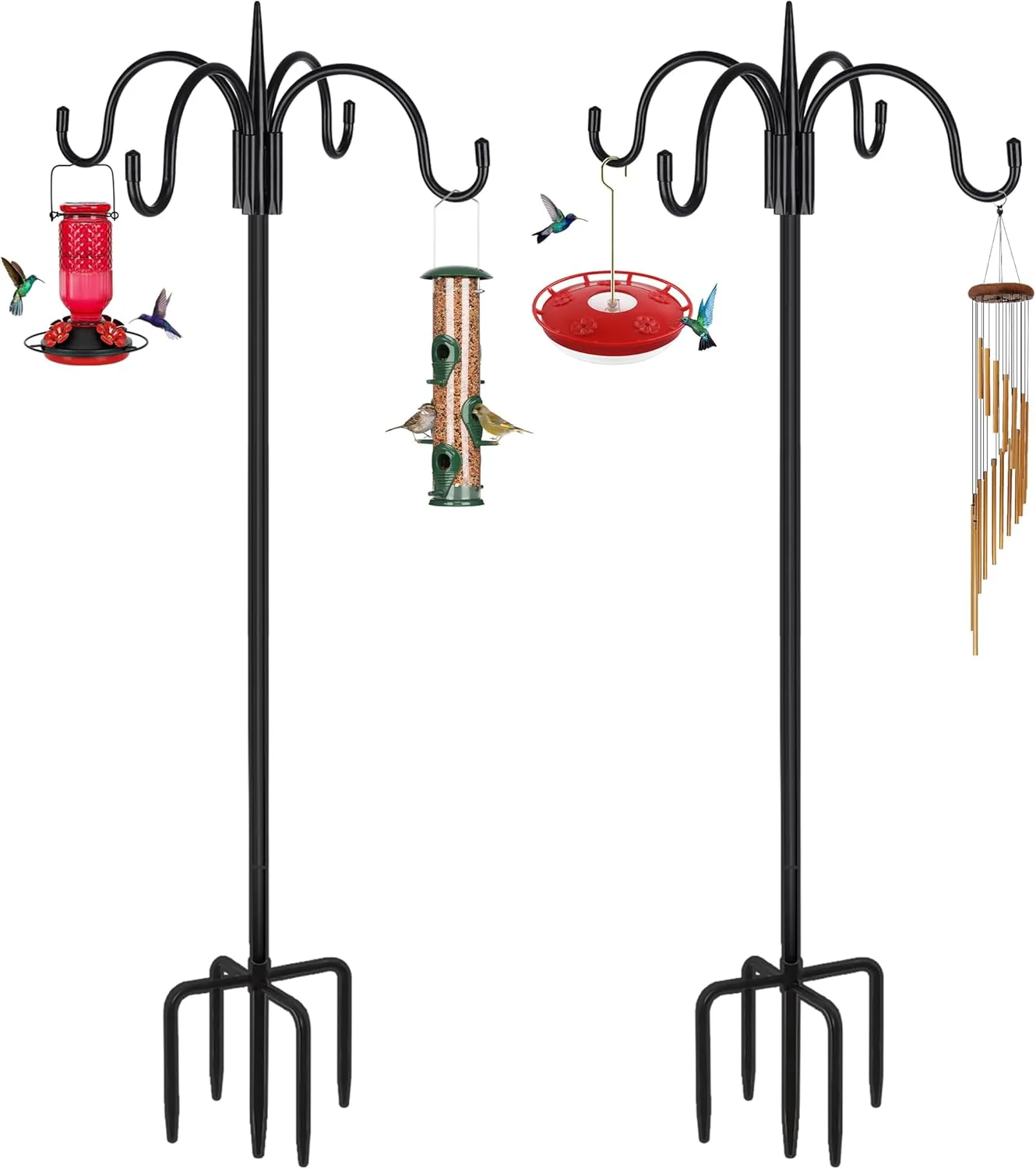Fashionable FEED GARDEN Upgrade Version 92 Inch Four Shepherd Hooks for Outdoor Bird Feeder Pole with 5 Prong Base Adjustable Shepard Hooks for Hanging Plant Solar Lanterns Wind Chimes 2 Pack Flexible