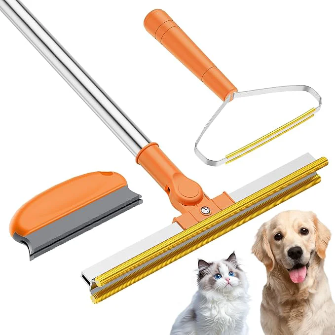 Breathable 3 in 1 Carpet Rake for Pet Hair Removal Tool Set of 3 55 Long Handle Carpet Pet Hair Removal Carpet Scraper Dog Cat Hair Remover for Sofa Couch Car Rug Orange About ThisOverview Certified