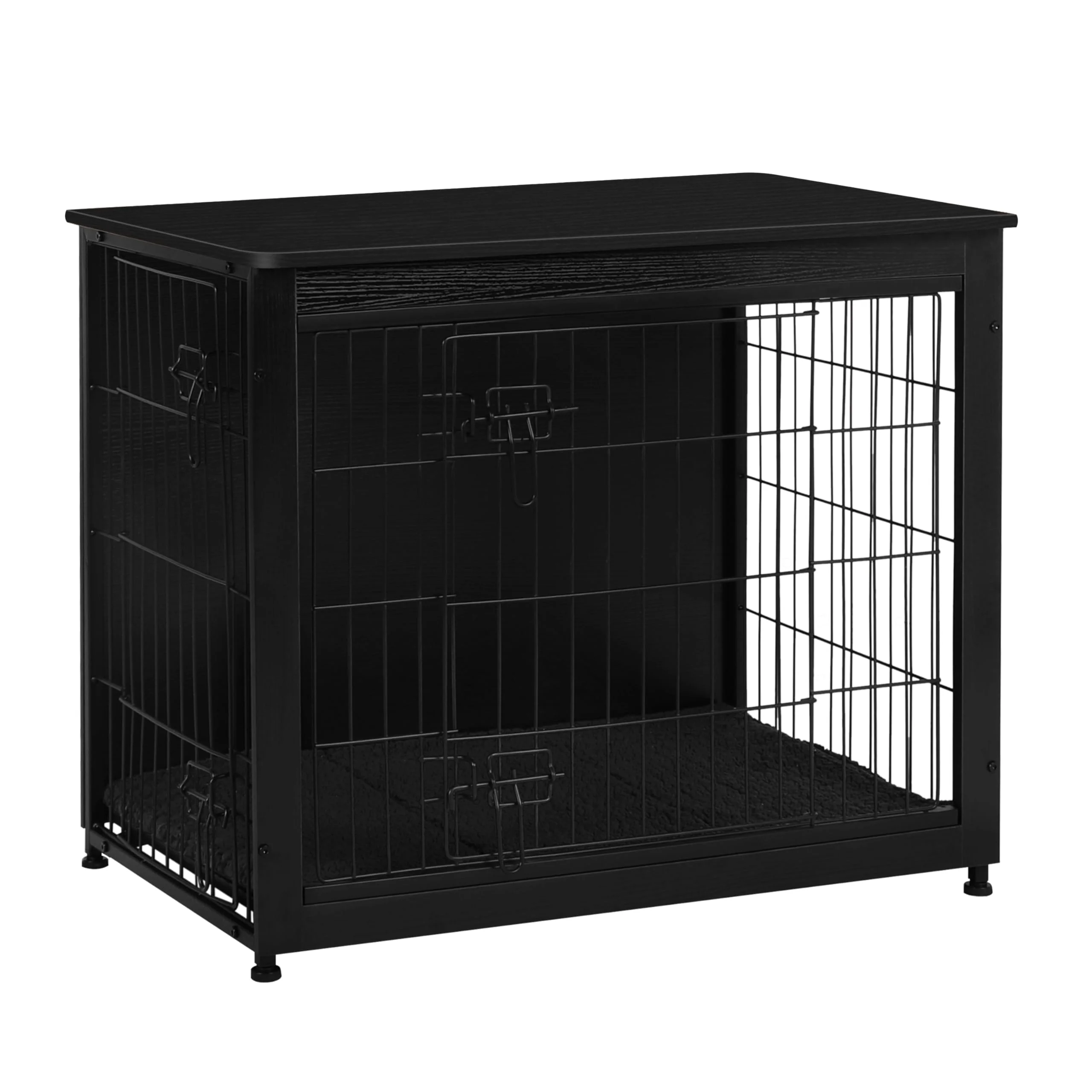 Quality DWANTON Dog Crate Furniture with Cushion — Wooden Kennel Table Double Doors 32.5 L Black High-Performance