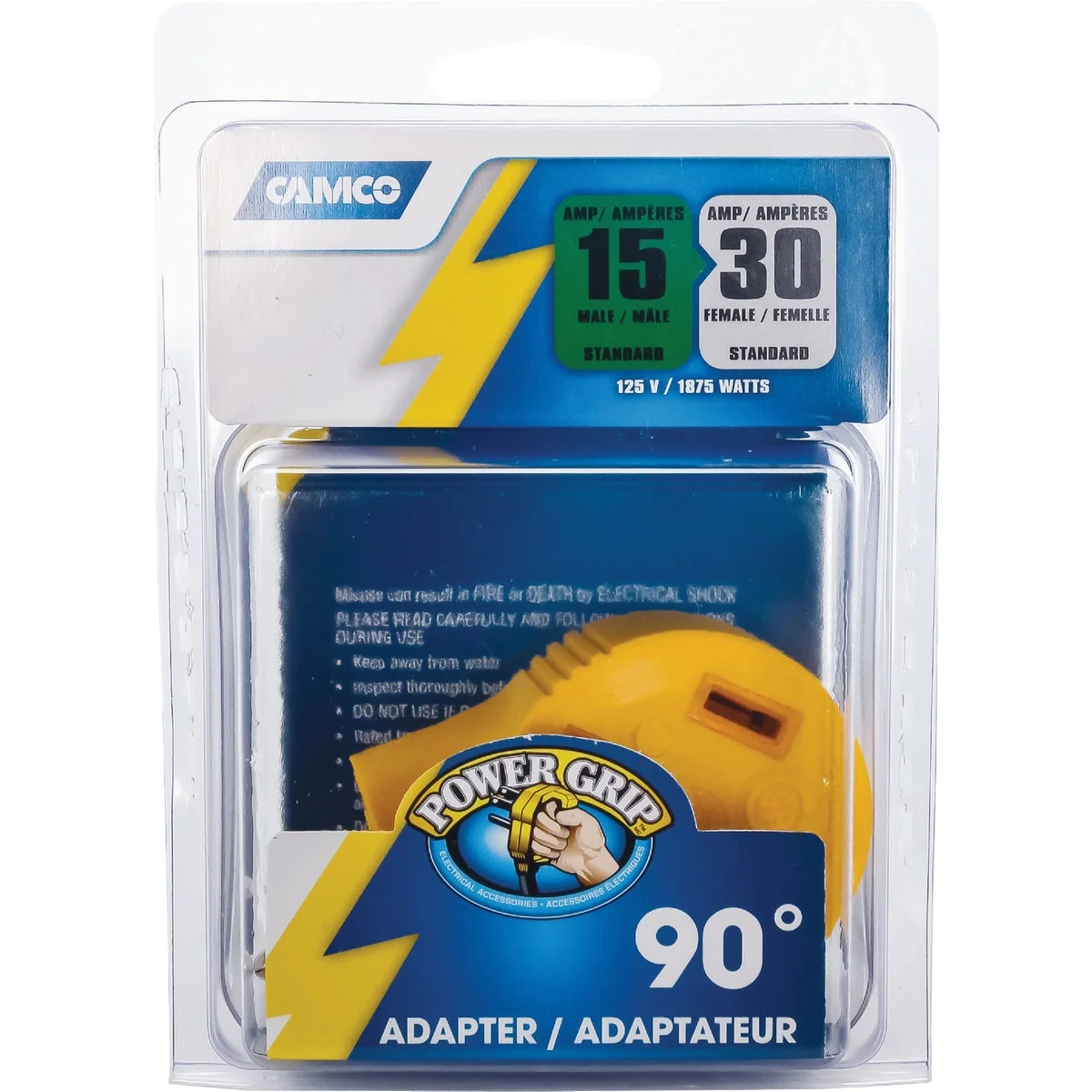 Classic Camco Power Grip 15A Male to 30A Female 90 Deg RV Plug Adapter Modern