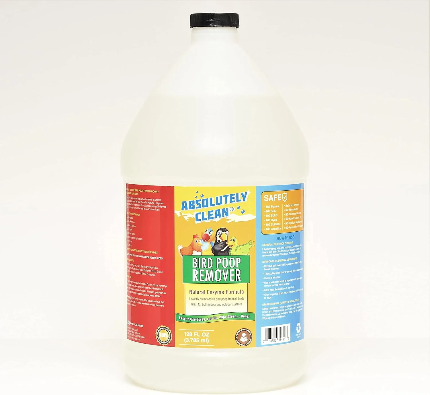 Functional Absolutely Clean Bird Poop Remover – Just Spray Wipe – Safely Easily Removes Bird Messes – Use Indoor Outdoor – Made in The USA Expertly Made