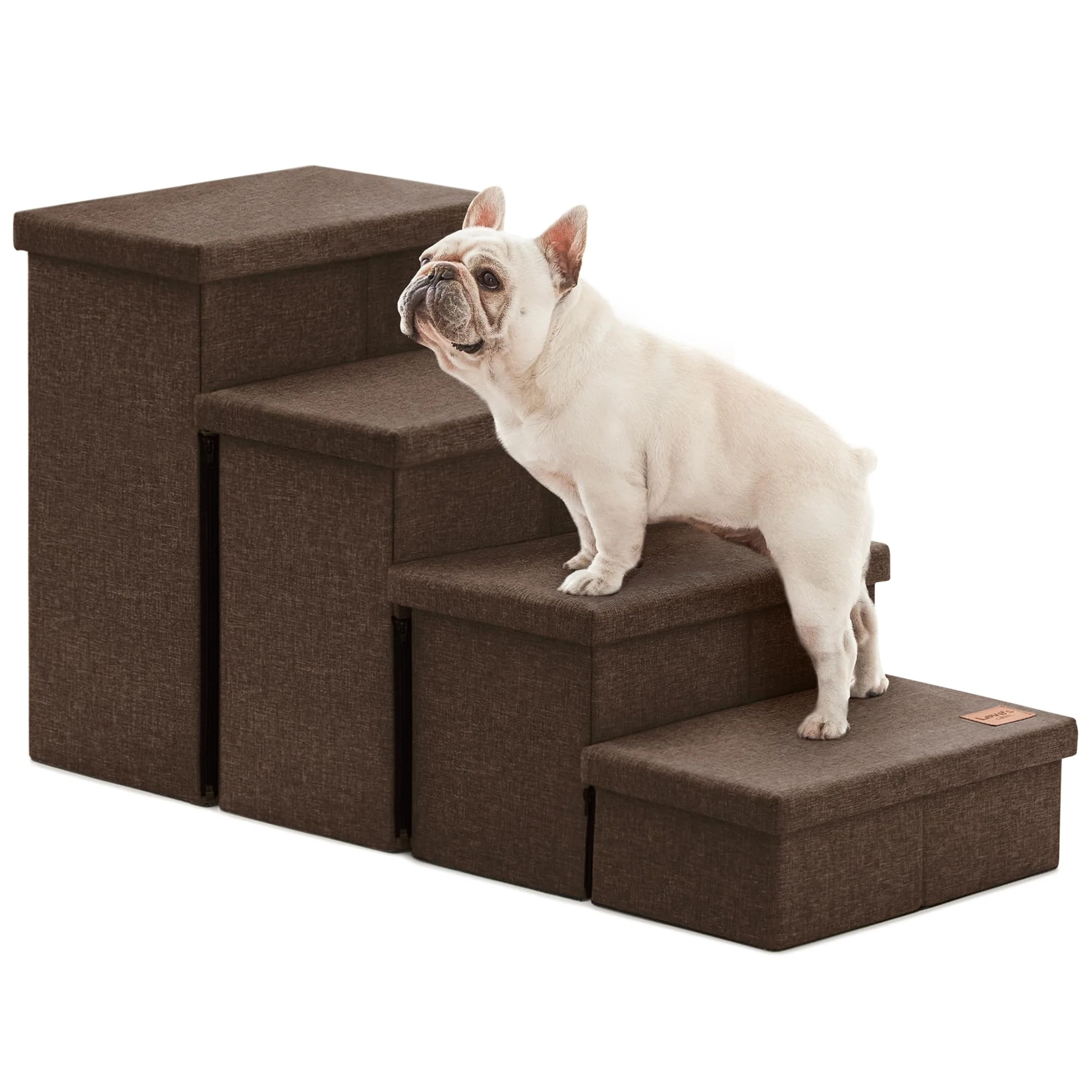 Natural Love’s cabin Dog Stairs with Storage – 4-Step Coffee Folding Ramp Up to 200 lbs Exceptional