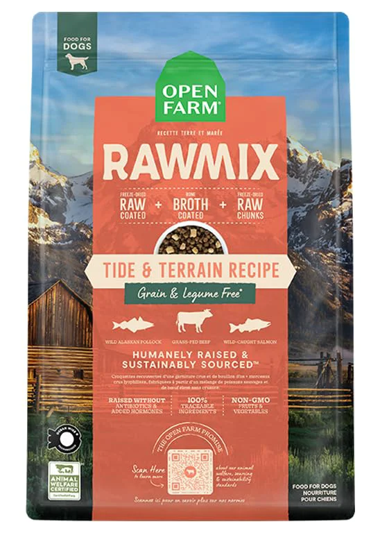 Expertly Made Open Farm RawMix Grain- Dry Dog Food – Tide Terrain Pollock Beef Salmon 20lb Certified