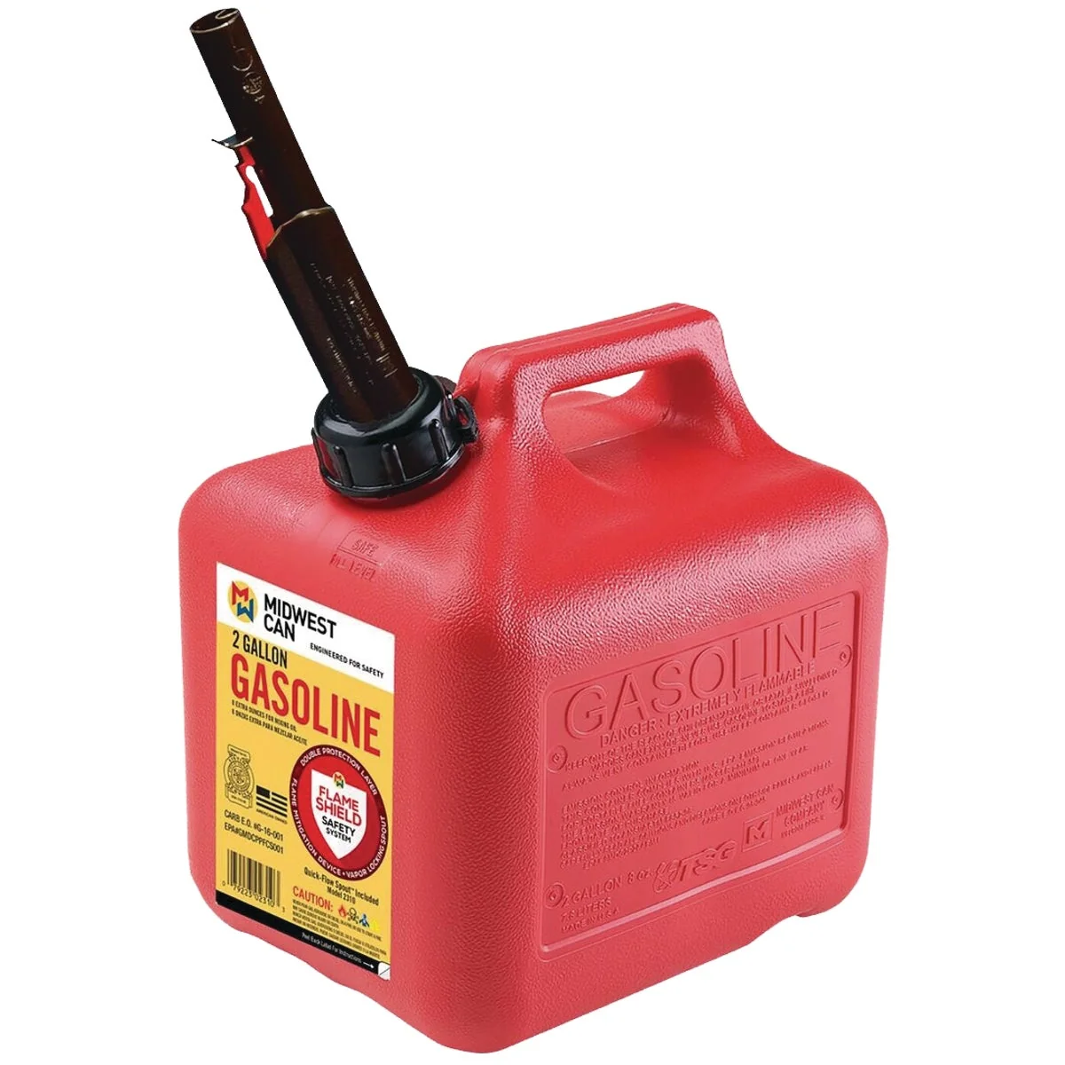 Smart Midwest Can 2 Gal. Plastic Auto Shut-Off Gasoline Fuel Can Red Safe