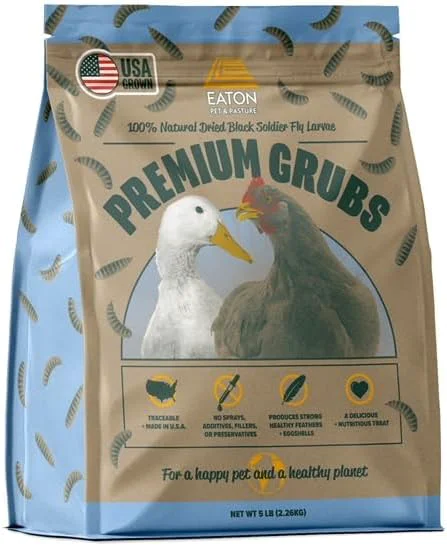 Smooth Eaton Pet and Pasture Premium Grubs USA Grown Dried Black Soldier Fly Larvae High Calcium Treat for Chickens Ducks Wild Birds 5 LB Consistent
