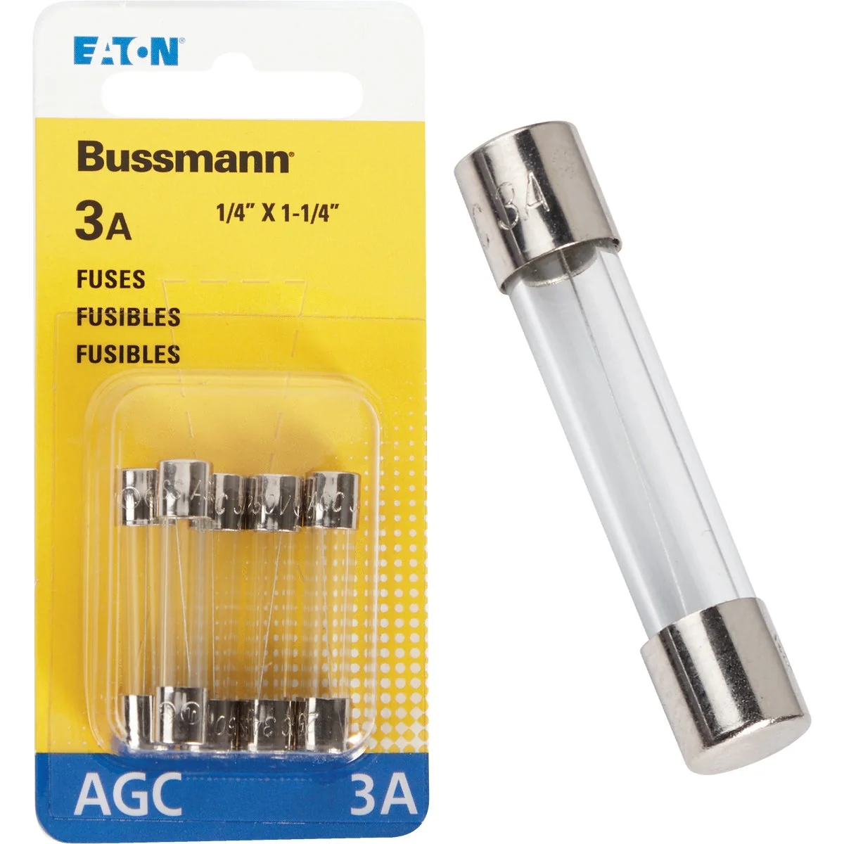 Trusted Bussmann 3-Amp 250-Volt AGC Glass Tube Automotive Fuse 5-Pack Solid