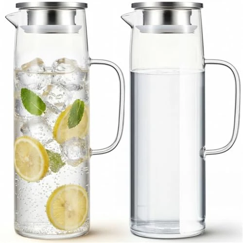 Prestigious 2 Sets Glass Pitcher with Lid 2 Count Convenient