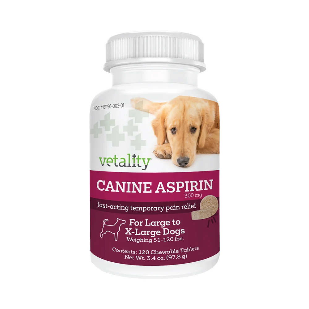 Easy-to-Use Vetality Canine Aspirin Chewable Tablets 300mg for Large to XL Dogs 120 Count Prestigious