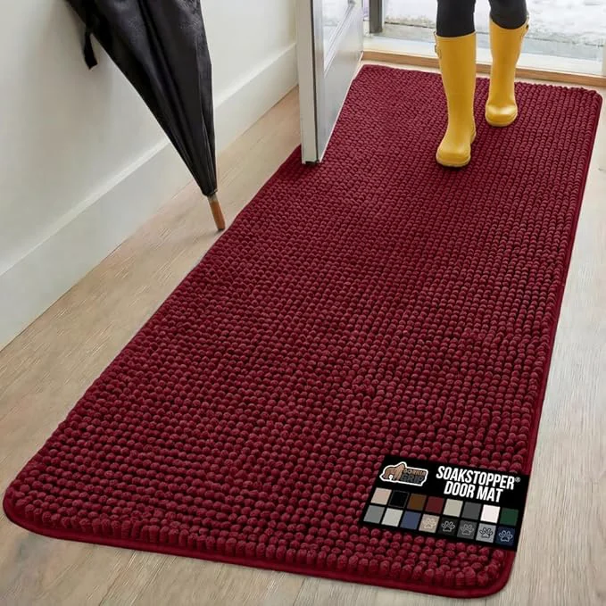 Minimalist GORILLA GRIP SoakSTOPPER Dog Door Mat 70×24 Machine Washable Rug Absorbent Doormat Captures Moisture Mud Dirt Quick Dry Soft Chenille Entryway Rugs Indoor Entrance Mats for Dog Paws BurgundyAbout ThisOverview Traditional