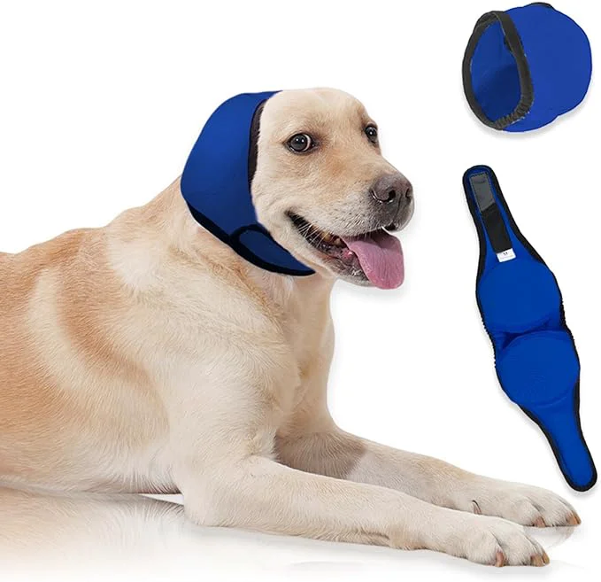 Comfortable Dog Ear Cover for Hematoma Bathing Grooming Drying Fashion No Shake Ear Wraps for Dogs Ear Muffs Noise Protection Anxiety Relief Waterproof Dog Calming Hoodie Shower Cap Blue M About ThisOverview Safe