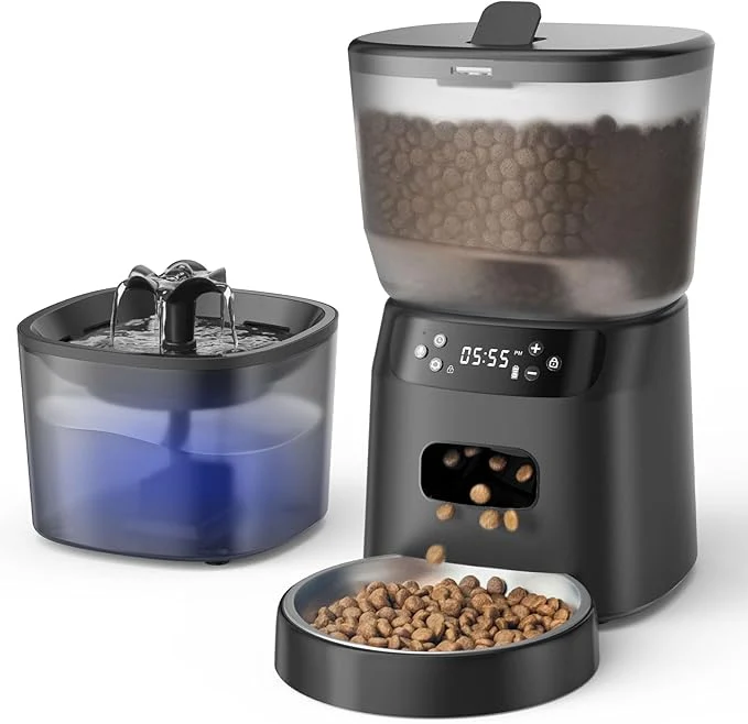 Long-Lasting Automatic Cat Feeder and Water Fountain 4L 16 Cups Timed Cat Dry Food Dispenser Official