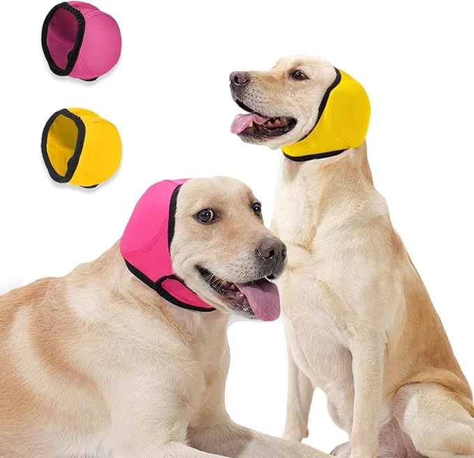 Superior 2Pcs Dog Ear Covers for Bath Noise Protection Adjustable Dog Ear Muffs Anxiety Relief Calming Hoodie Design No Shake Ear Protection for Grooming Swimming Drying Hematoma Fuchsia Yellow S About ThisOverview Proven