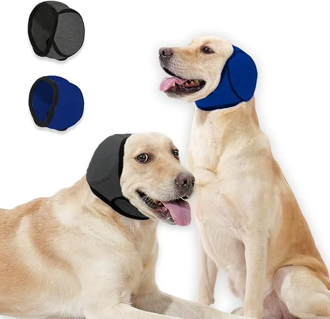 Premium Material 2Pcs Dog Ear Covers for Bath Noise Protection Adjustable Dog Ear Muffs Anxiety Relief Calming Hoodie Design No Shake Ear Protection for Grooming Swimming Drying Hematoma Grey Blue S About ThisOverview Carefully Designed