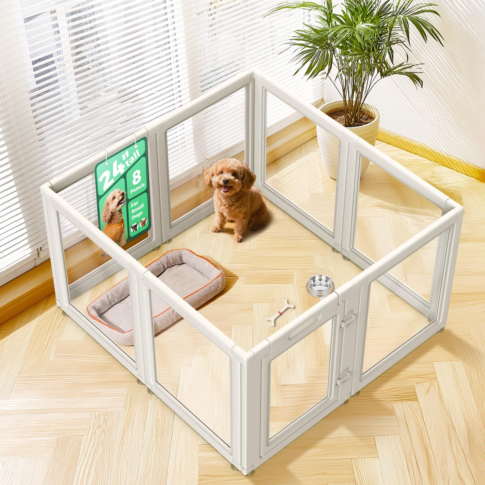 Contemporary FXW AuraSpace 24-Inch Acrylic Indoor Dog Playpen for Puppies Small Dogs – 8 Panels White Efficient