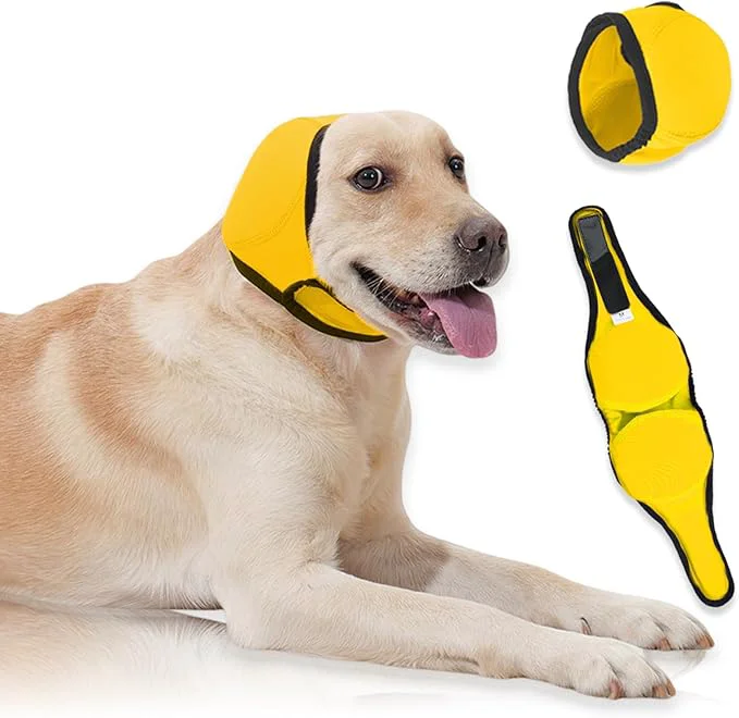 Artisan Dog Ear Cover for Hematoma Bathing Grooming Drying Fashion No Shake Ear Wraps for Dogs Ear Muffs Noise Protection Anxiety Relief Waterproof Dog Calming Hoodie Shower Cap Yellow M About ThisOverview Original Design