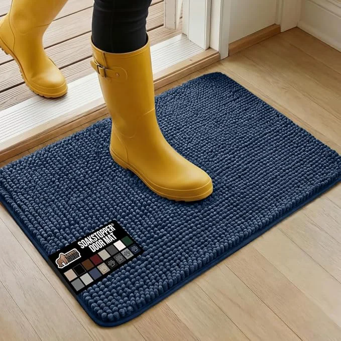 Premium Material GORILLA GRIP SoakSTOPPER Dog Door Mat 30×20 Machine Washable Rug Absorbent Doormat Captures Moisture Mud Dirt Quick Dry Soft Chenille Entryway Rugs Indoor Entrance Mats for Dog Paws Navy BlueAbout ThisOverview Expertly Made