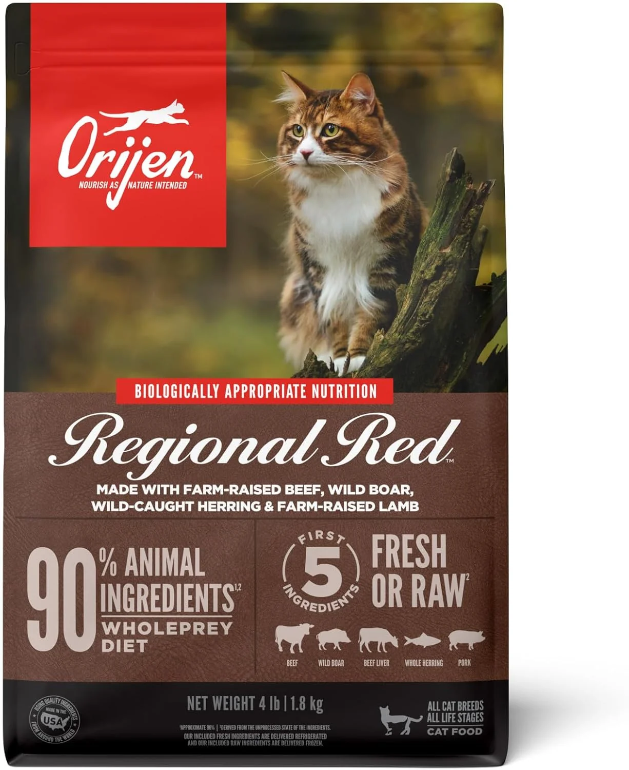 Fast ORIJEN Grain High Protein Premium Dry Cat Food Regional Red Recipe 4lb Bag Elite