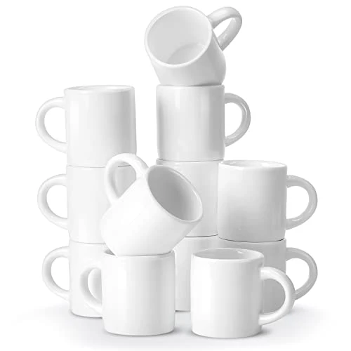 Proven 12 Pieces 3 oz Espresso Mugs Espresso Cups Mini Coffee Mugs with Handles Porcelain Coffee Cups Ceramic Smooth Demitasse for Tea Drinks Cocoa Milk Water Reusable