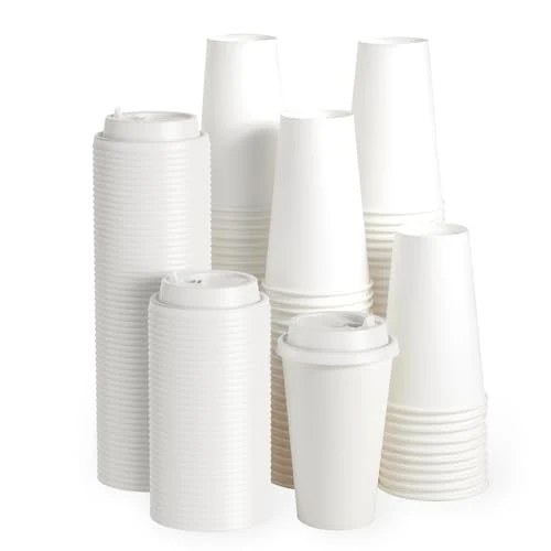 Verified 100 Pack 16 oz Disposable Paper Coffee Cups with Lids 100 Count Original