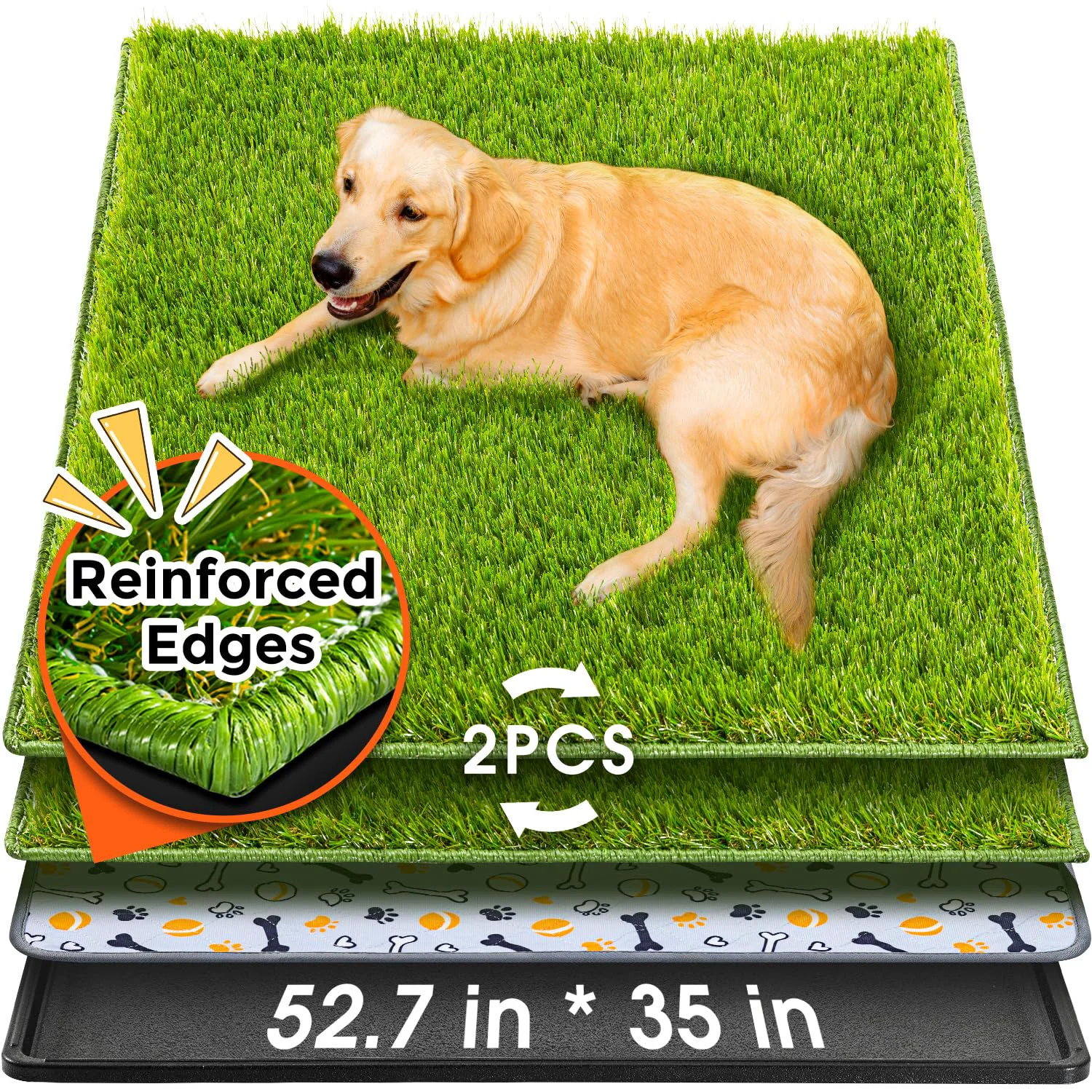 Pure Hompet Dog Grass Pad with Tray — Large 52.7 x 35 in Reusable Turf Washable Pads Exclusive
