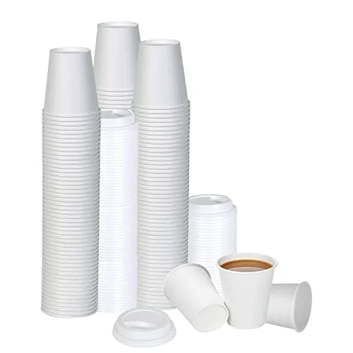 Stylish White Disposable Paper Coffee Cups with Lids 50 Count Smart