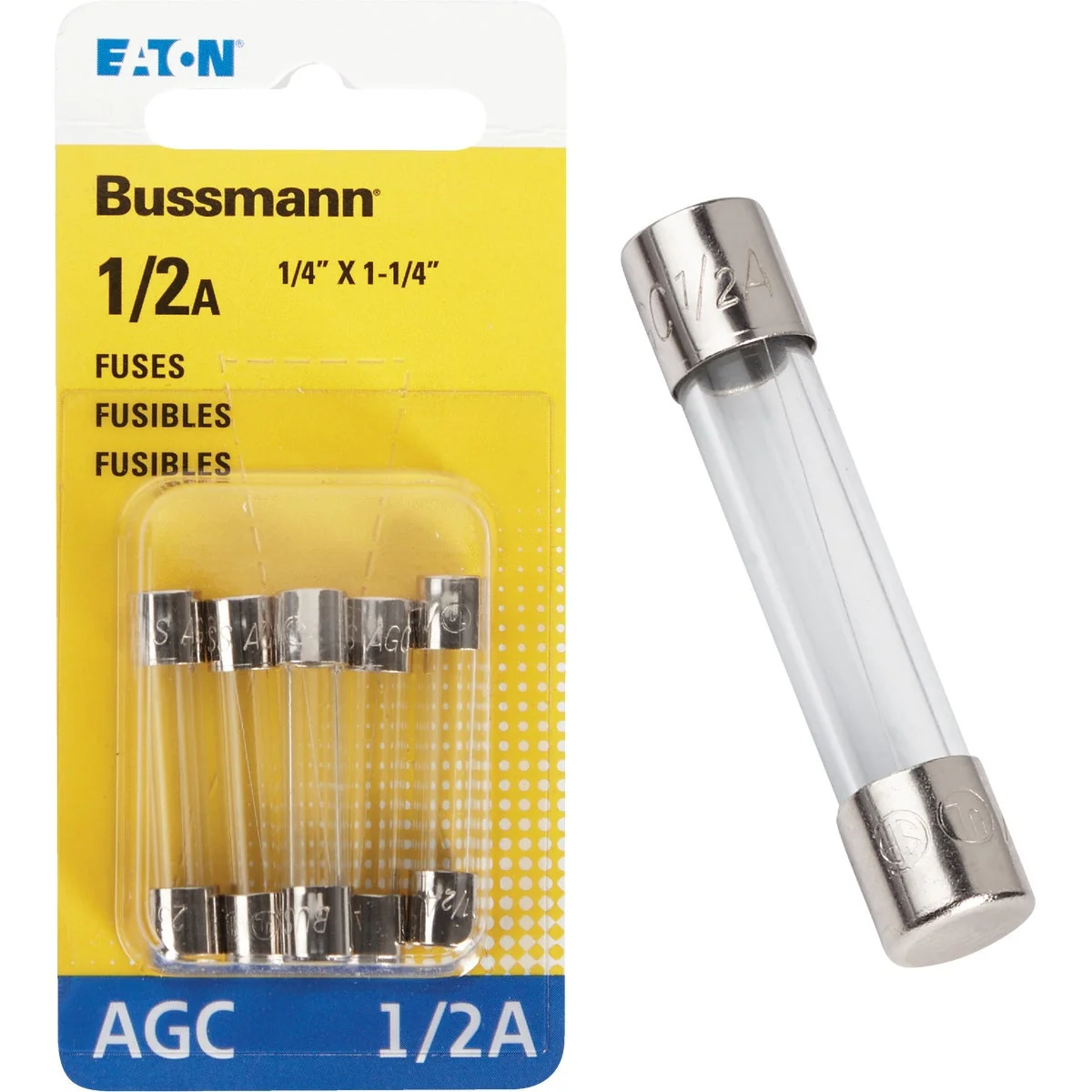 Eco-Friendly Bussmann 1 2-Amp 250-Volt AGC Glass Tube Automotive Fuse 5-Pack Trusted