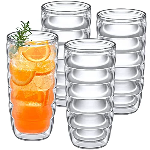 Solid Arctic – 24-Ounce Insulated Plastic Tumblers Set of 4 Double-Wall Plastic Drinking Glasses All-Clear High-Balls Reusable Cups BPA- Shatter-Proof Dishwasher-Safe 4 Count High-End