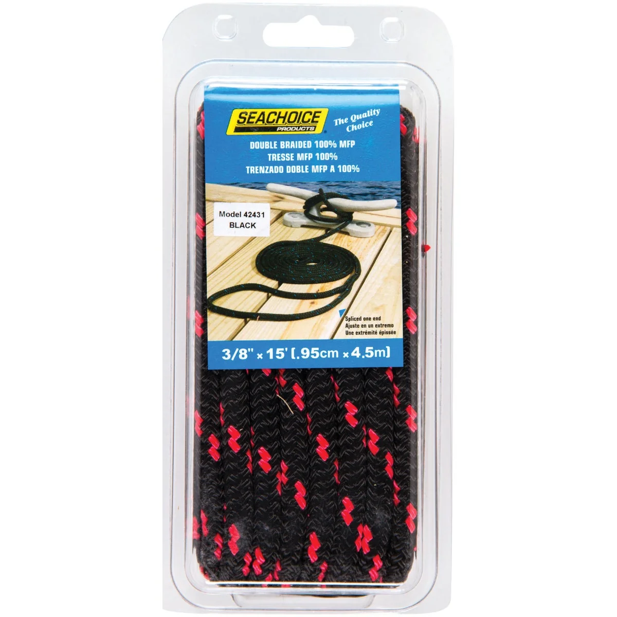 Artisan Seachoice 3 8 In. x 15 Ft. Black w Red Tracer Double Braid Polypropylene Dock Line Modern