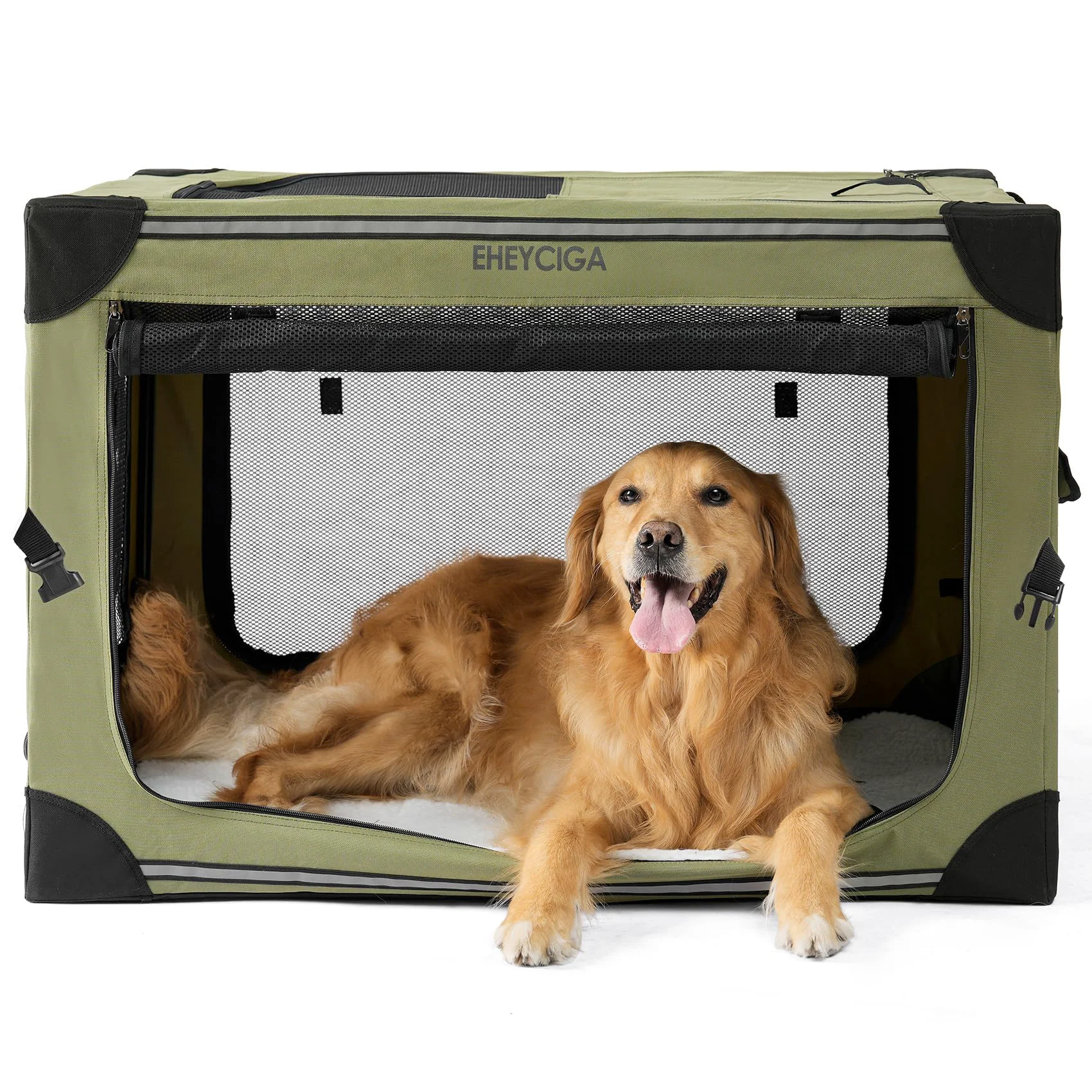 Versatile EHEYCIGA Collapsible Dog Crate 36-Inch Portable Travel Kennel with 4-Door Mesh Windows Green Flexible