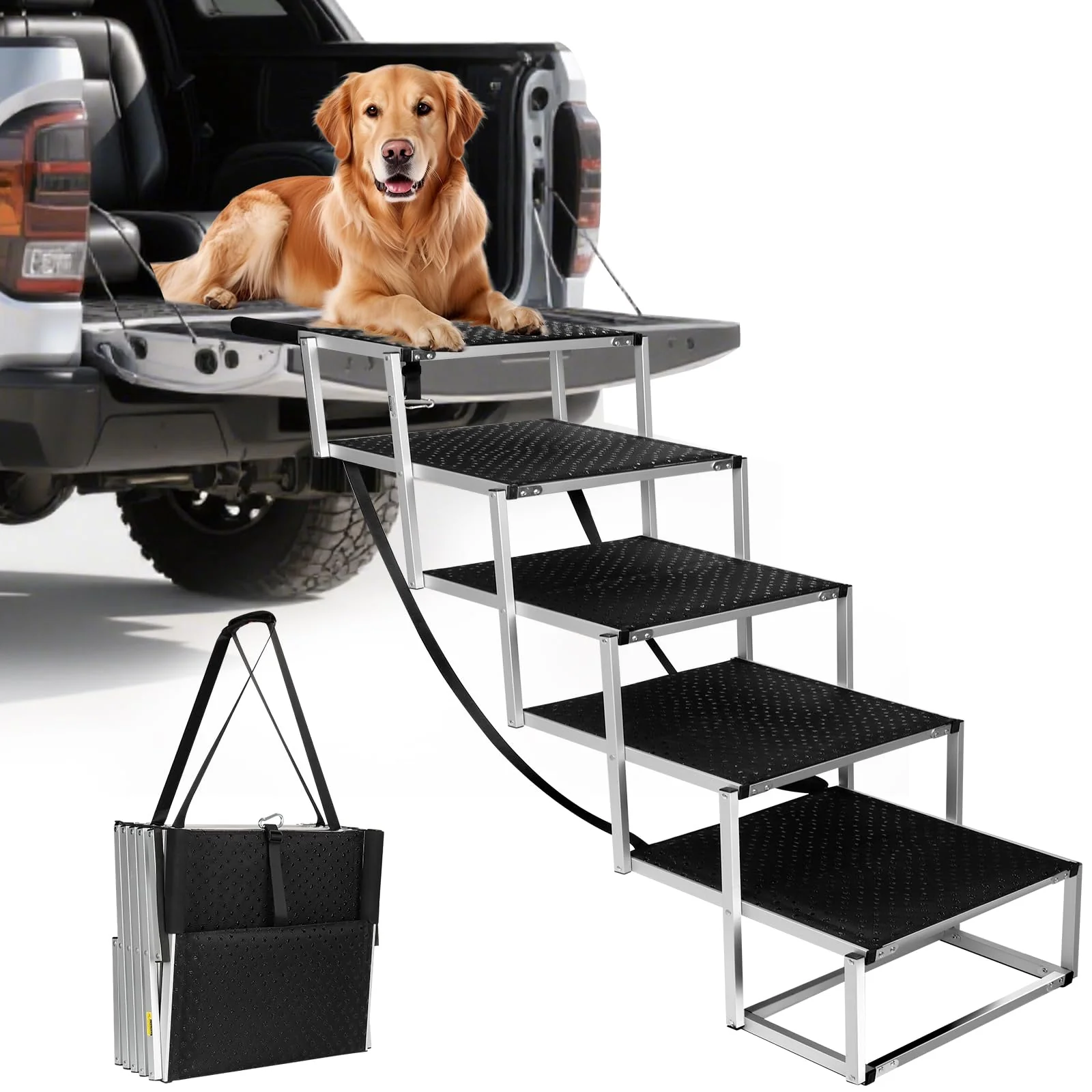 Secure DeerGym Dog Stairs for Large Dogs — Extra-Wide 5-Step 43-Inch Height for SU and Trucks Eco-Friendly