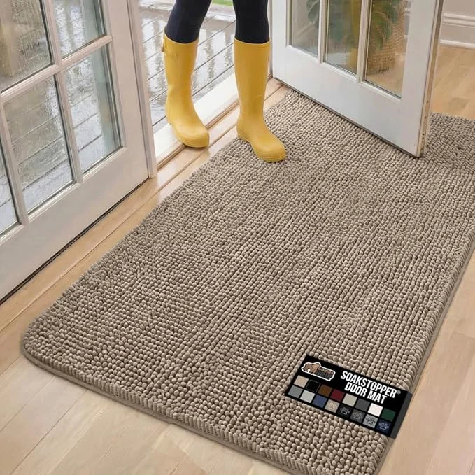 Original Design GORILLA GRIP SoakSTOPPER Dog Door Mat 60×36 Machine Washable Rug Absorbent Doormat Captures Moisture Mud Dirt Quick Dry Soft Chenille Entryway Rugs Indoor Entrance Mats for Dog Paws BeigeAbout ThisOverview Organic