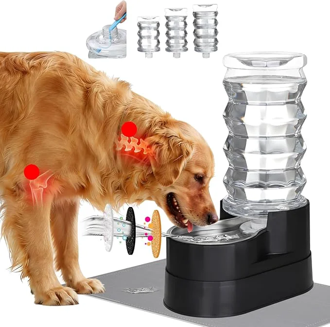 Prestigious RIZZARI Large Water Dispenser for Dogs 8L Black Raised Gravity Auto-Refill Versatile