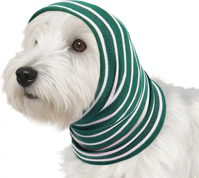 Professional Nanaki Calming Hoodie Dog Grooming Ear Cover Anxiety Relief-No Shake Dog Ear Wrap Hematoma Striped Head Wrap Snoods for Noise Protection Bath Fireworks Thunderstorm Blow Drying Warm-KeepingAbout ThisOverview Certified