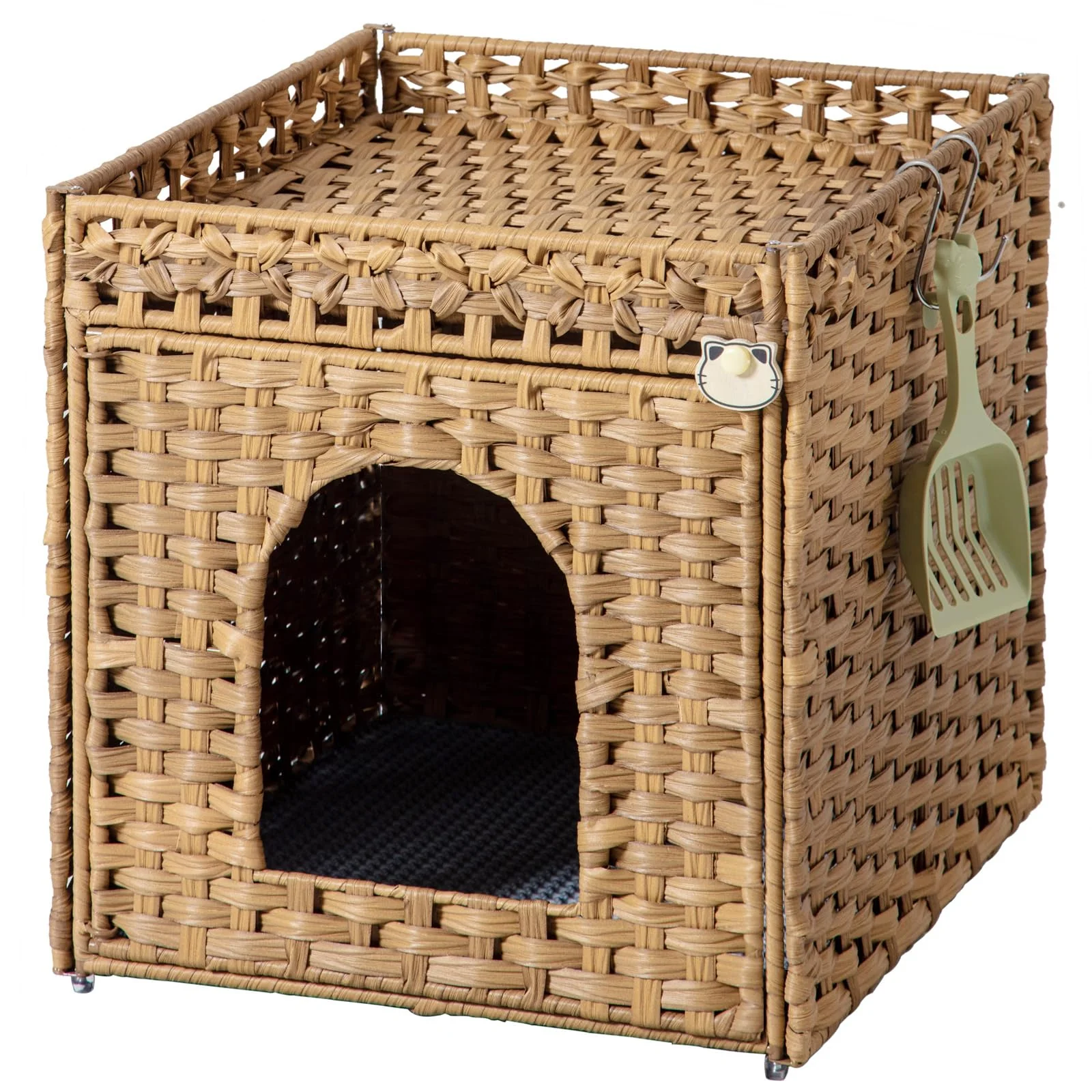 Comfortable SETON Handwoven Rattan Cat Litter Box Enclosure – Hidden Litter Box Trendy