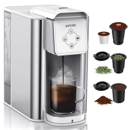 Sustainable 3-in-1 Single Serve Drip Coffee Machine Compact K-Cup K-Pod Compatible Brewer for Ground Coffee Tea 50oz Removable Water Reservoir Multiple Brew Sizes Auto Shut-Off Elegant