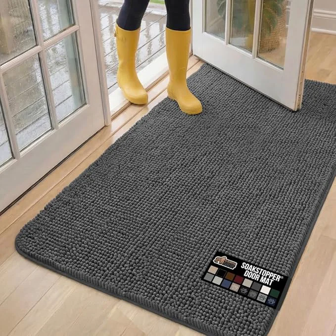 Flexible GORILLA GRIP SoakSTOPPER Dog Door Mat 60×36 Machine Washable Rug Absorbent Doormat Captures Moisture Mud Dirt Quick Dry Soft Chenille Entryway Rugs Indoor Entrance Mats for Dog Paws CharcoalAbout ThisOverview Trendy
