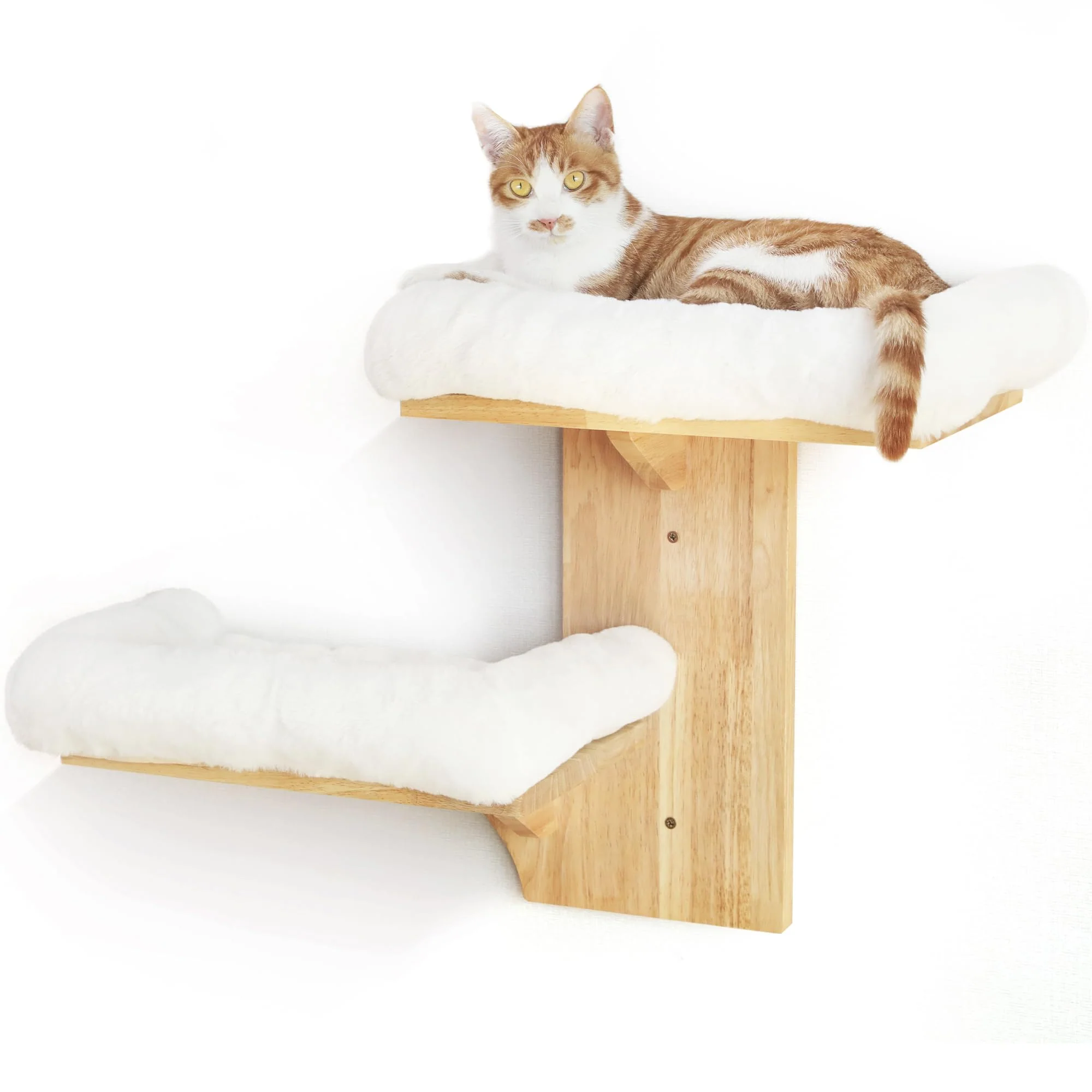 Long-Lasting FUKUMARU Cat Wall Shelves – 2 Platform Tree Shape Floating Shelf with Plush Cushion Bed Expertly Made