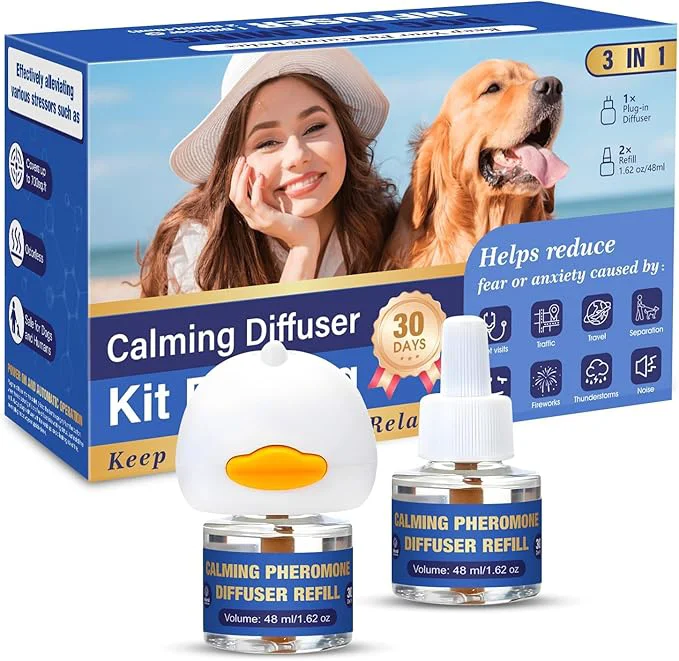 Pure Dog Pheromone Calming Diffuser Relaxing Pheromone Diffuser for Dogs Relief Stress Anxiety Fighting Scratching Barking Dog Calming Pheromone Diffuser Kit with 1 Plug in Diffuser 2 Refill 48ml 3in1 About This Green