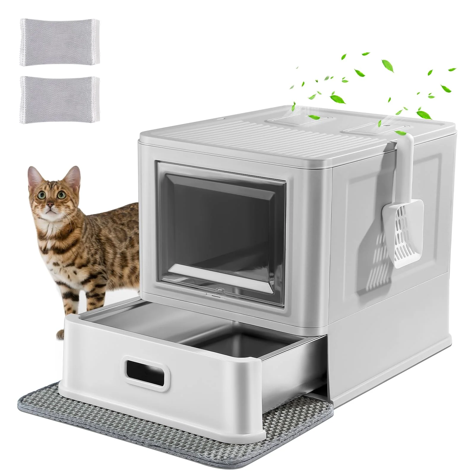 Prestigious Marchul Enclosed Stainless Steel Cat Litter Box with Lid Drawer – Odor Control Easy Cleaning Leakproof Professional