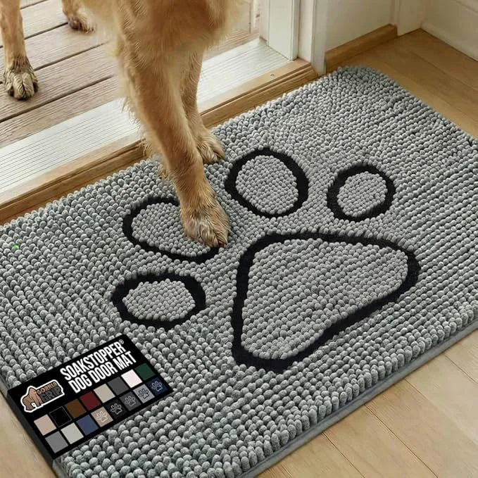 Luxury GORILLA GRIP SoakSTOPPER Dog Door Mat 35×24 Machine Washable Rug Absorbent Doormat Captures Moisture Mud Dirt Quick Dry Soft Chenille Entryway Rugs Indoor Entrance Mats for Dog Paws Paw GreyAbout ThisOverview Crafted