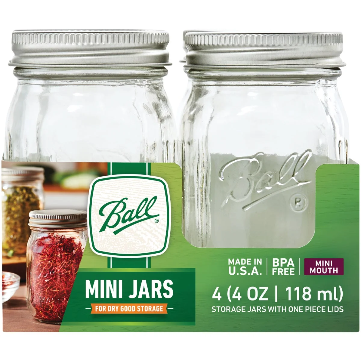 Carefully Designed Ball 4 Oz. Miniature Glass Storage Jar 4-Count Clean