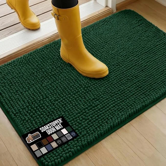 Lightweight GORILLA GRIP SoakSTOPPER Dog Door Mat 36×24 Machine Washable Rug Absorbent Doormat Captures Moisture Mud Dirt Quick Dry Soft Chenille Entryway Rugs Indoor Entrance Mats for Dog Paws Deep GreenAbout ThisOverview Minimalist