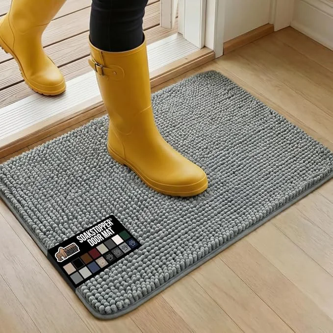 Environmentally Friendly GORILLA GRIP SoakSTOPPER Dog Door Mat Machine Washable Rug Absorbent Doormat Captures Moisture Mud Dirt Quick Dry Soft Chenille Entryway Rugs Indoor Entrance Mats for Dog Paws 24×17 GreyAbout ThisOverview Consistent