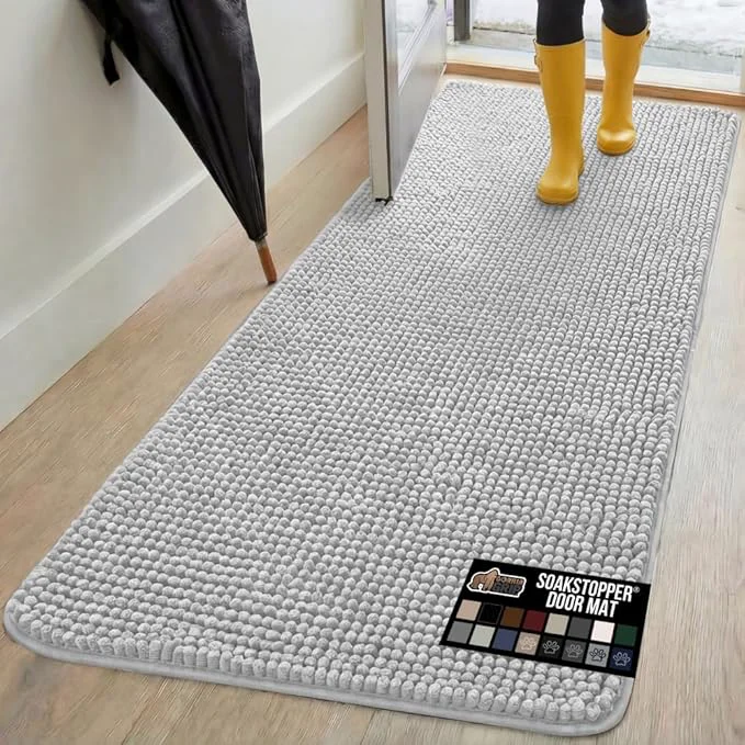 Optimized GORILLA GRIP SoakSTOPPER Dog Door Mat 70×24 Machine Washable Rug Absorbent Doormat Captures Moisture Mud Dirt Quick Dry Soft Chenille Entryway Rugs Indoor Entrance Mats for Dog Paws Light GrayAbout ThisOverview Easy-to-Use