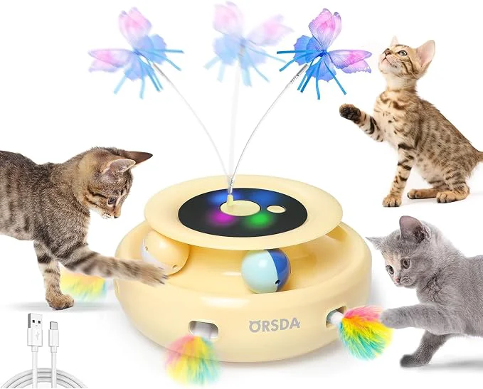 Crafted ORSDA Cat Toy 3-in-1 Automatic Interactive Electronic Moving Ambush Feather Comfortable