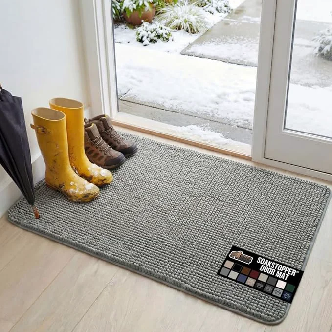 Classic GORILLA GRIP SoakSTOPPER Dog Door Mat 48×30 Machine Washable Rug Absorbent Doormat Captures Moisture Mud Dirt Quick Dry Soft Chenille Entryway Rugs Indoor Entrance Mats for Dog Paws GreyAbout ThisOverview Clean