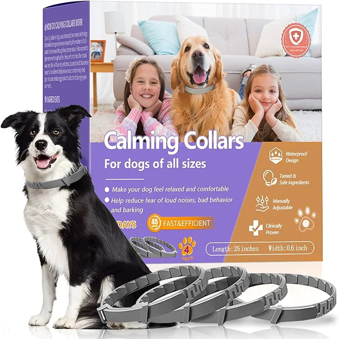 Next-Generation 4 Pack Calming Collar for Dogs with Natural Pheromone Dog Calming Collar Helps Reduce Unwanted Behavior Stress Relief for Puppy Adult Dogs ‌Waterproof Calm Relaxation Lasts 60 Days Grey About ThisOverview Authentic