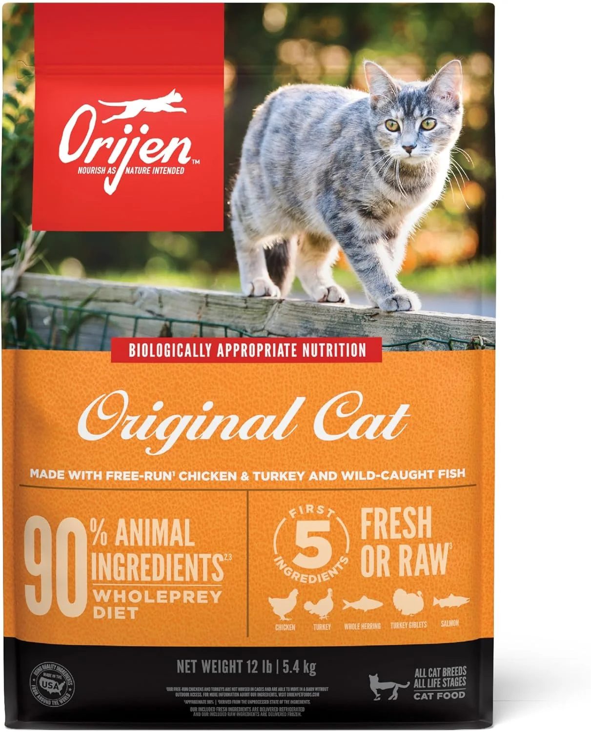 High-Quality ORIJEN Grain High Protein Premium Dry Cat Food Recipe 12lb Bag Top-Quality